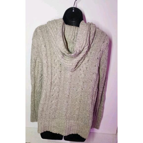 Vintage Y2K American Eagle Xl Chunky Cable Knit Hooded Sweater Driftwood Maple - Picture 2 of 16